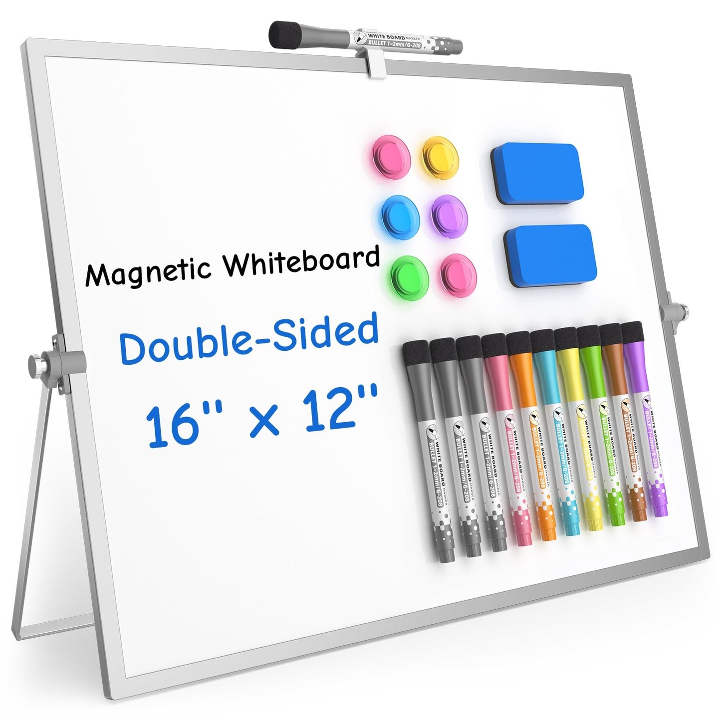 Grtard Dry Erase Magnetic White Board, 16''x12'' Double-Sided Desktop Whiteboard with Stand, Portable Small Whiteboard Set, Dry Erase Board for to-Do Lists, Planning & Office, Home