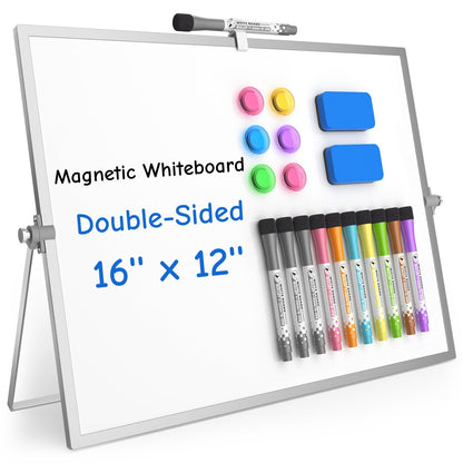 Grtard Dry Erase Magnetic White Board, 16''x12'' Double-Sided Desktop Whiteboard with Stand, Portable Small Whiteboard Set, Dry Erase Board for to-Do Lists, Planning & Office, Home
