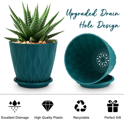 YNNICO 6 inch Plant Pots, 5 Pack Flower Pots Outdoor Indoor, Planters with Drainage Hole and Tray Saucer(Blue