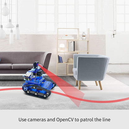 XiaoR Geek AI Robot Kit with Raspberry Pi XR lidar s1 ROS SLAM Smart Car DIY Tank Robotics Kit Build Maps, Autonomous Navigation, Object Recognition Tracking, Following(Blue with Raspberry Pi 4B 4GB)