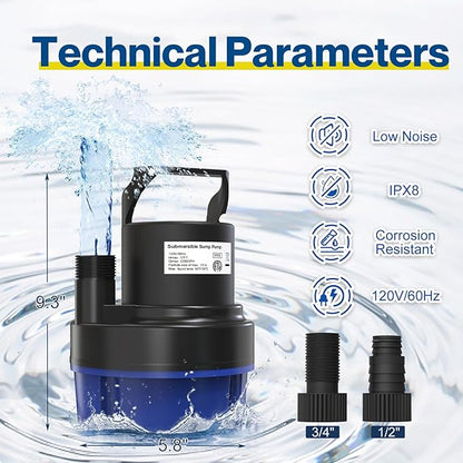 AgiiMan Submersible Water Pump - 1HP 3500GPH Pool Cover Pump for Pool Draining, Pool Cover Pump with 25FT Power Cord for Basements, Pool, Fountains, Hot Tub, Garden, Blue