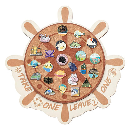 BENECREAT Cork Brooch Board, Wall Cork Tray Nautical Compass Pin Board for Brooch Pin Storage, Jewelry Display, Office Home and School Decor, 11.8x11.8 Inch, 0.5 Inch Thick