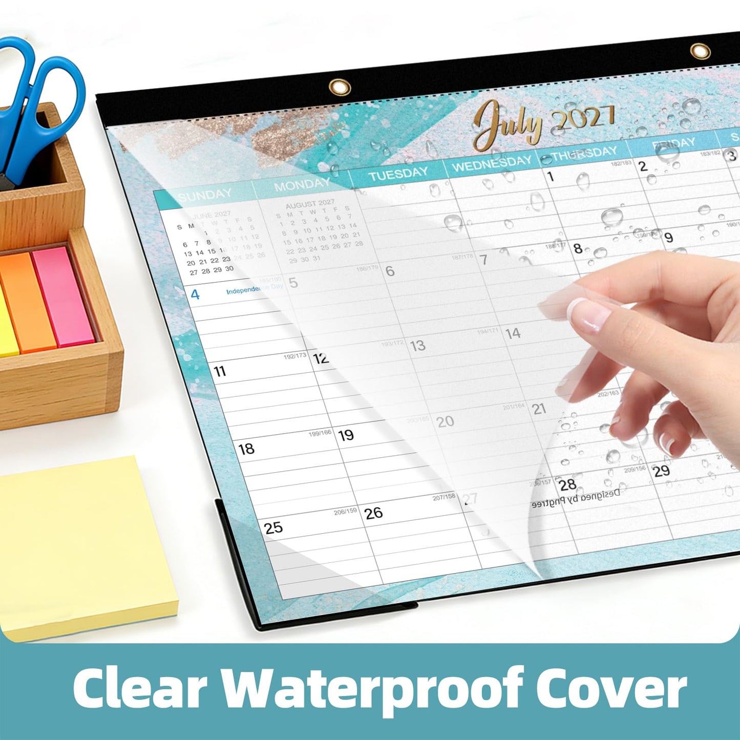 ZTX Desk Calendar 2026-2027,18 Month Academic Desk Calendars,17"x12" Jul.2026-Dec.2027 Calendar with Clear Plastic Cover for Teacher School Year Home Fluidic