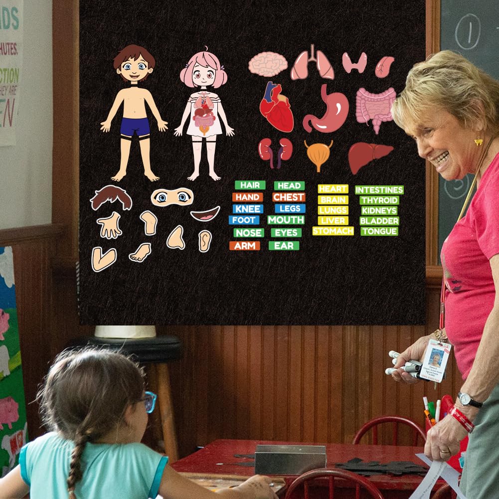 BEUNITONE Body Parts Learning Felt Story Board for Family 48 Pcs Large Preschool Human Organ Name Words Useful Felt Story Board Set Wall Activity for Birthday Christmas New Year Gifts