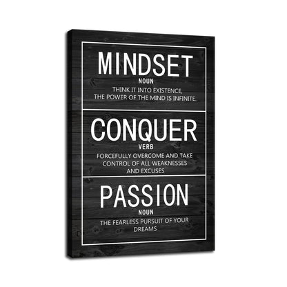 Inspirational Poster Passion Mindset Conquer Motivational Canvas Wall Art Paintings Inspiration Artwork Living Room Office Prints Wall Decor Decoration Wooden Framed Ready to Hang [24''Wx 36''H]