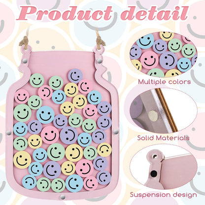 Zhanmai 11.57 x 8.66" Classroom Reward Jar for Kids Behavior Chart for Classroom Star Reward System Hanging Wooden Home Behavior Jar for Boys Girl Management Board Tools Incentive(Smiling Face,Pink)