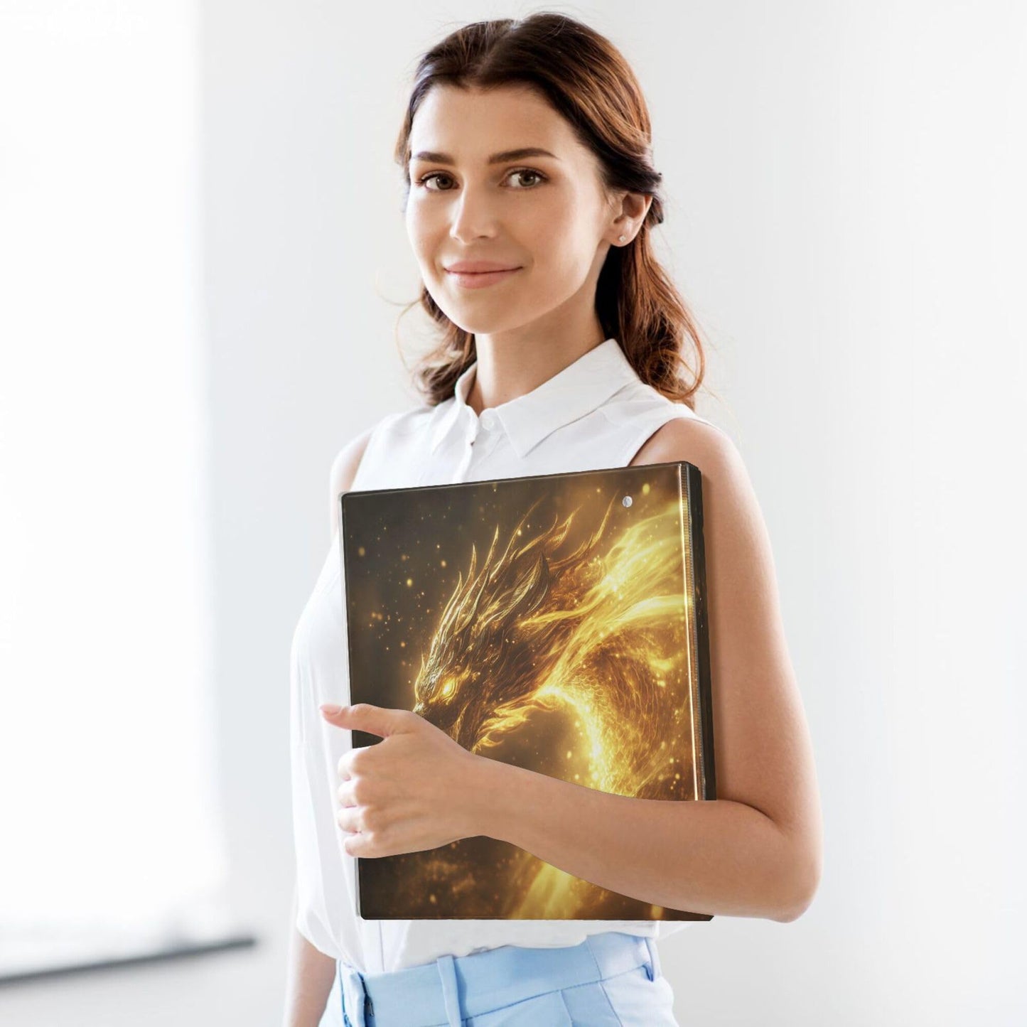 Dinosaur Round Ring Binders 1.5 Evil Gold Legend Dragon 3 Ring Clipboard Binder for Office School Work Supplies File Folder 200 Sheet Capacity Easy Open