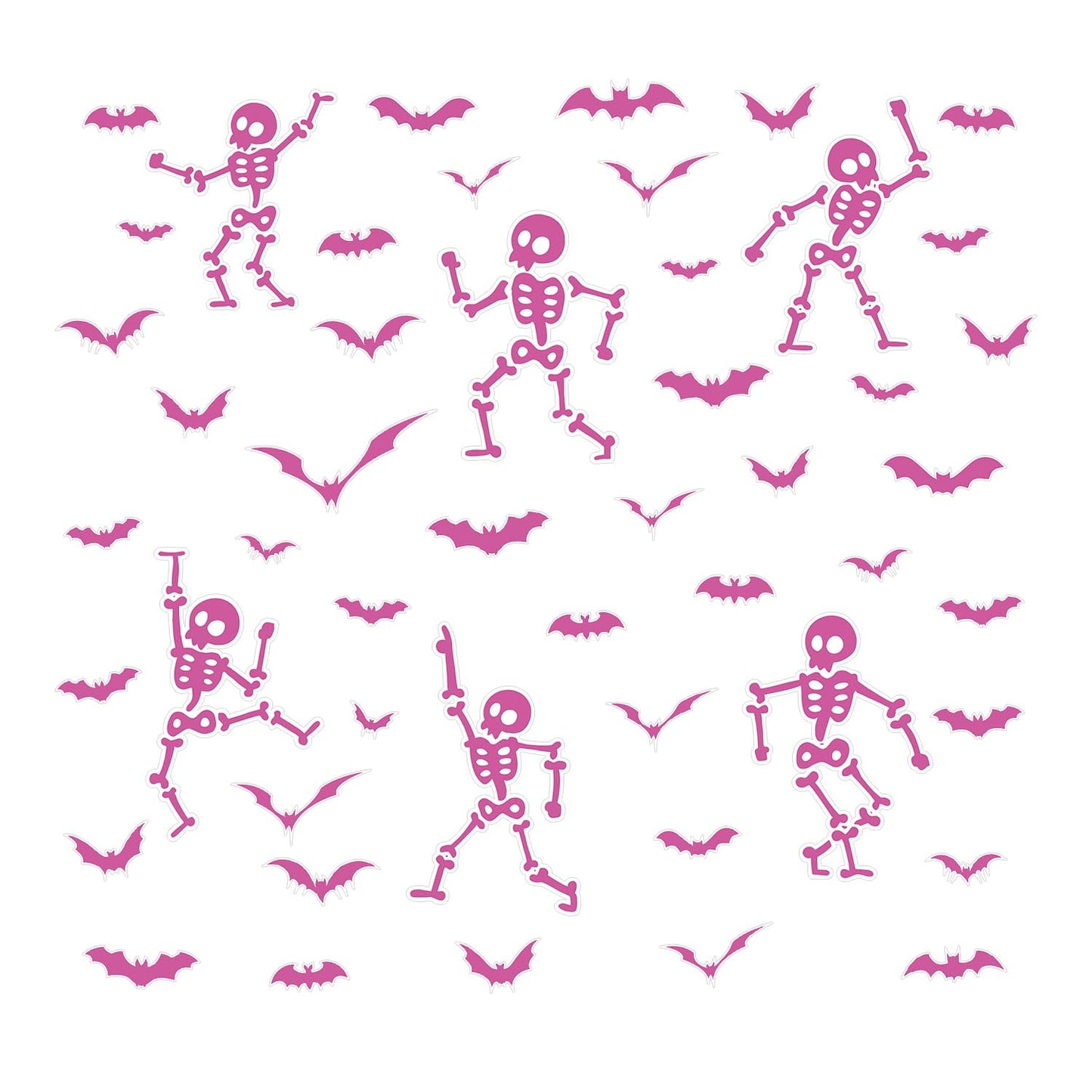 Halloween Wall Decals and Skeleton Window Clings - 6 Sheets 43 Pcs Removable Pink Ghost Bat Wall Stickers for Mirrors, Windows, Home Bedroom Party Decor