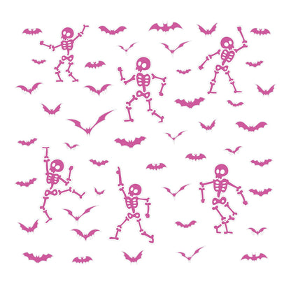 Halloween Wall Decals and Skeleton Window Clings - 6 Sheets 43 Pcs Removable Pink Ghost Bat Wall Stickers for Mirrors, Windows, Home Bedroom Party Decor