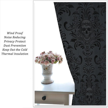 Halloween Curtains for Living Room,Skull Spooky Moody Skeleton Gothic Treatments Drapes for Bedroom Indoor Outdoor Event Party Decor 42" W X 45" L