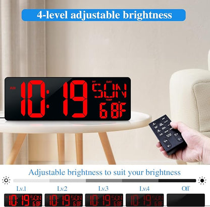 17.2"Large Digital Wall Clock Large Display with Remote Control 180°Visible | Timer with Temperature Date Week Auto DST Adjustable Brightness, for Living Room Classroom Garage Gym Gift for Senior Mom Dad