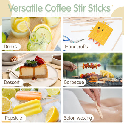 WISYOK 1200 PCS Coffee Stirrers, 5.5 Inch Premium Birch Wooden Sticks, Splinter-Free Smooth Round Ends, Disposable Stir Sticks for Coffee, Cocktails, Office, Home, Coffee Bars