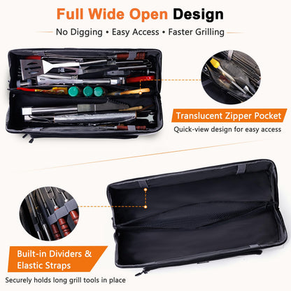 22" Grill Tool Bag, Heavy Duty BBQ Accessories Organizer with Wide-Open Design, Large Griddle Utensil Storage Bag for Blackstone, Camping, Tailgating, BBQ Gifts for Men（Bag Only）