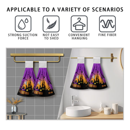 Cneztholim Halloween Pumpkin Hanging Kitchen Towels 2 Pcs Spooky Ghost Bat Hand Tie Towels Scary Night Dish Towel with Hanging Loop Soft Absorbent Washcloth for Bathroom Bathroom Home Decor