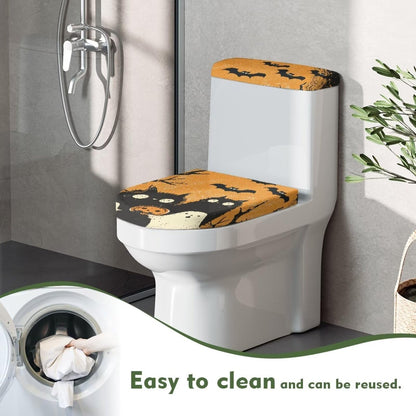 Kathyboom Halloween Ghost Bat Toilet Lid Cover Anti Splash Dust Resistant Covers with Elastic Edge Stretchable Toilet Seat Covers Keep Bathroom Toilet Clean