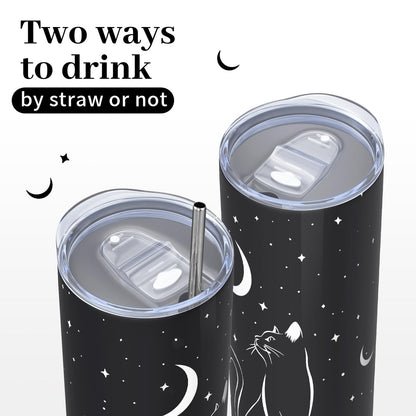 Mofvugz Black Cat Gifts for Women, Black Cat Tumbler 20oz Stainless Steel Insulated Cup Travel Mug Tumbler, Christmas Halloween Birthday Gifts for Women