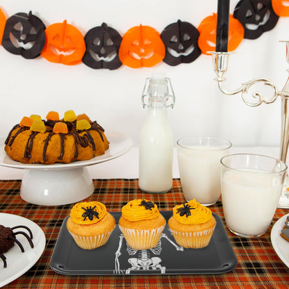 Whaline 3Pcs Halloween Serving Trays Black Skeleton Plastic Platter Serving Dishes Reusable Trays for Party Sharing Snack Fruit Dessert Supplies, 10 x 13 Inch