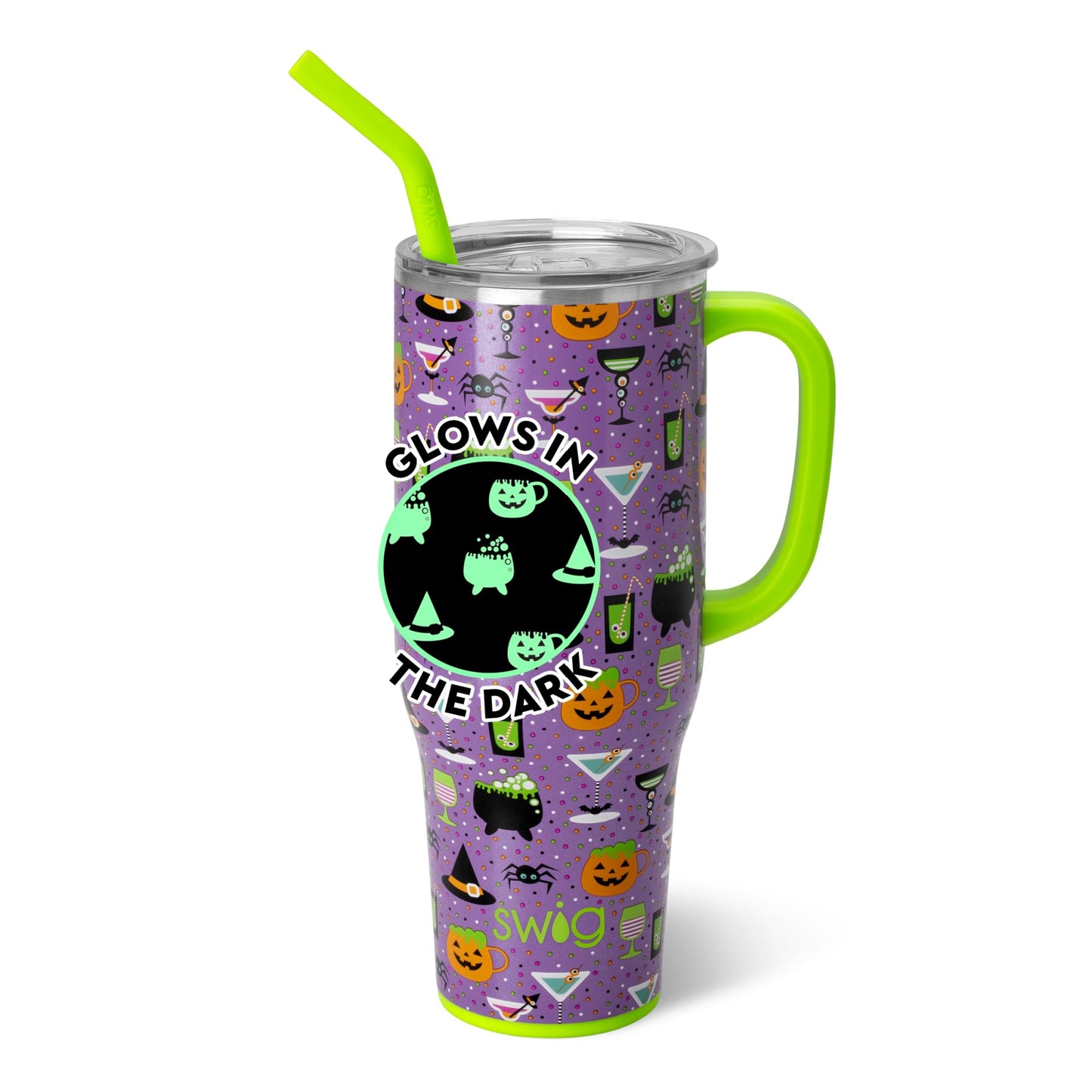 Swig Life 40oz Mega Mug, 40 oz Tumbler with Handle and Straw, Cup Holder Friendly, Dishwasher Safe, Extra Large Insulated Tumbler, Stainless Steel (Witches Brew)