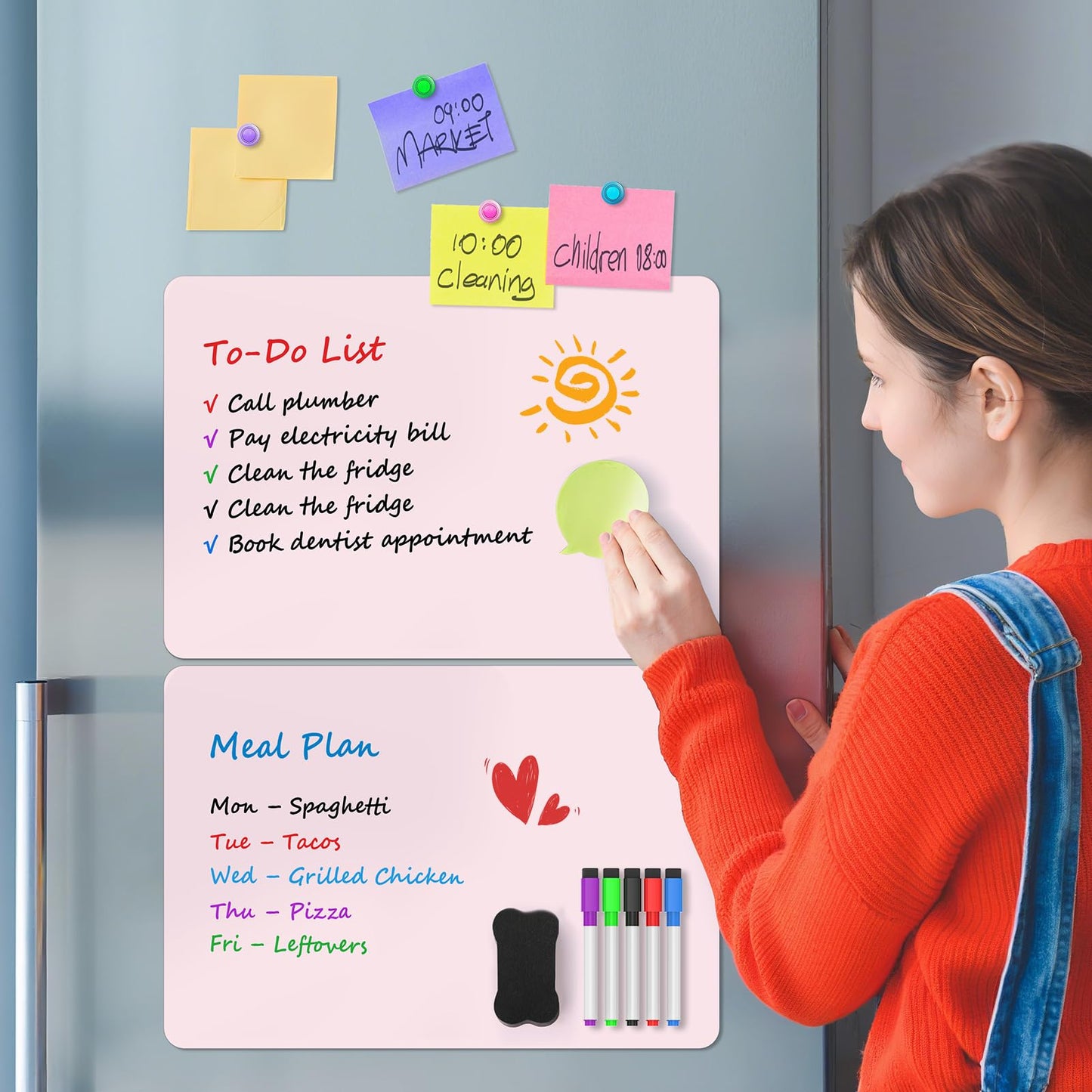 MaxGear 5 Pack Pink Magnetic Whiteboard for Fridge, 12 x 8 Inch Dry Erase Board for Refrigerator, Reusable Kitchen Planner, Magnetic Writing Board for Home, Includes 5 Markers, 5 Magnets and 1 Eraser