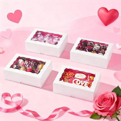 RomanticBaking 8x5x2 Inch 21PCS Cookies Boxes Chocolate Covered Strawberries Boxes Bakery Boxes with Window for Cakesickle Chocolate Truffle Pretzel & Party favors Packing