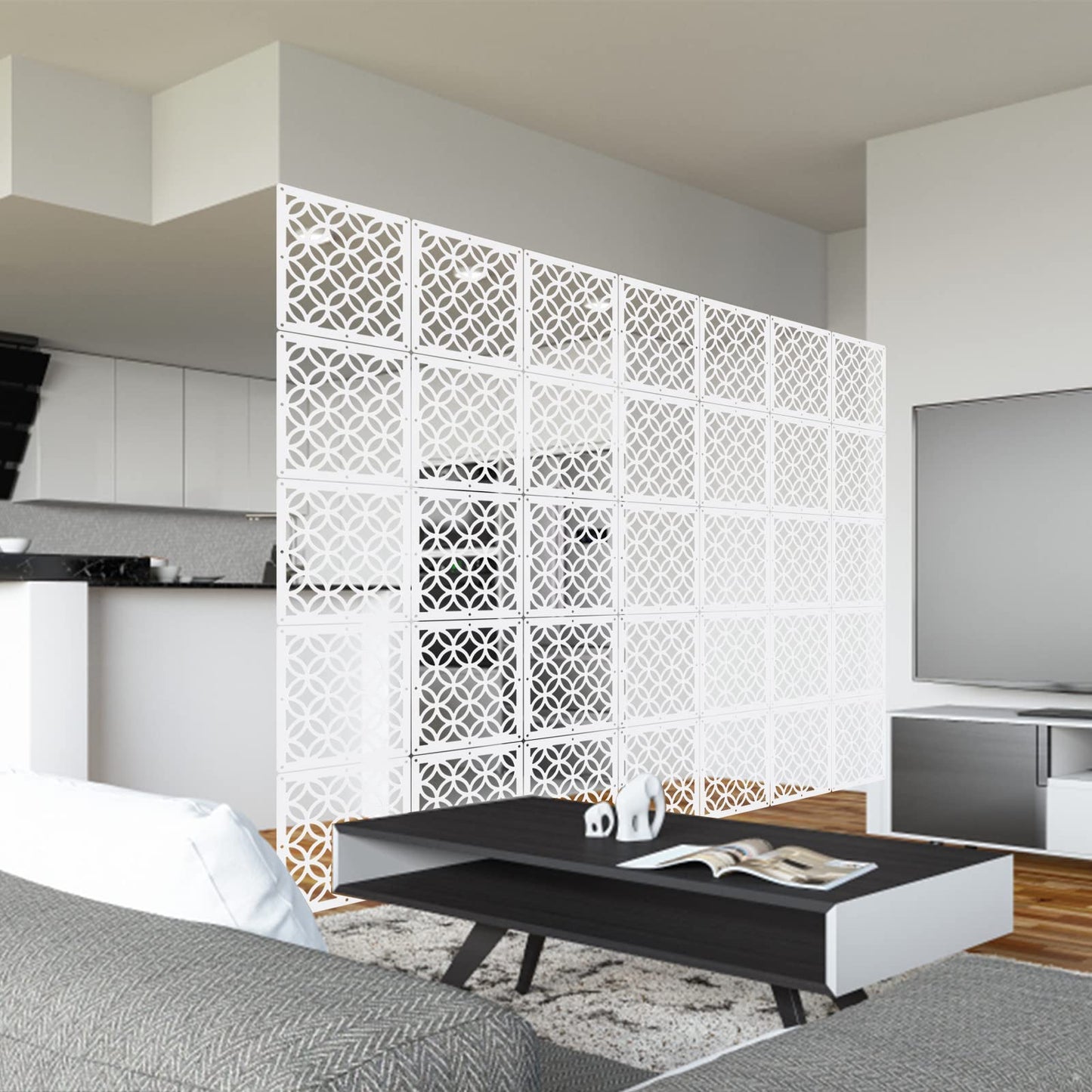 Boshen 24PCS Hanging Room Divider Wall Screen Panel Room Divider Panels Privacy Screen Divider Home Decor for Living Room Bedroom Home Office Restaurant Decor-White02