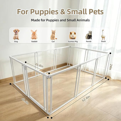 NiceTCU 24" H Acrylic Dog Playpen Indoor, Metal Frame Clear Dog Playpen with Door - 10 Panels, Easy Assemble Pet Fence, DIY Foldable Pet Pen for Ducks Puppy Rabbit Small & Medium Pets- 10Pcs White