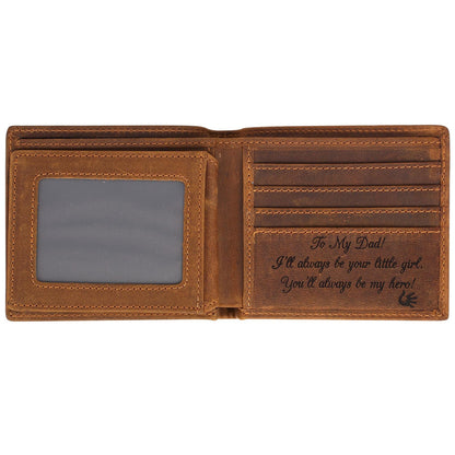 Engraved Leather Men Wallet - Customized Father's Wallets - Personalized Unique Gift For Dad As Birthday, Christmas and Father's Day Gift