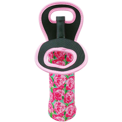 allydrew Insulated Neoprene Wine Tote, One Bottle, Pink Roses