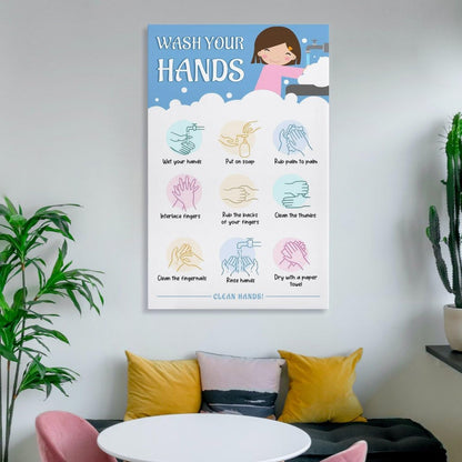 LINWDSB Handwashing Poster – Wash Your Hands Sign for Kids Preschool, Daycare, School Nurse & Classroom Bathroom Posters style 12x18inch(30x45cm)