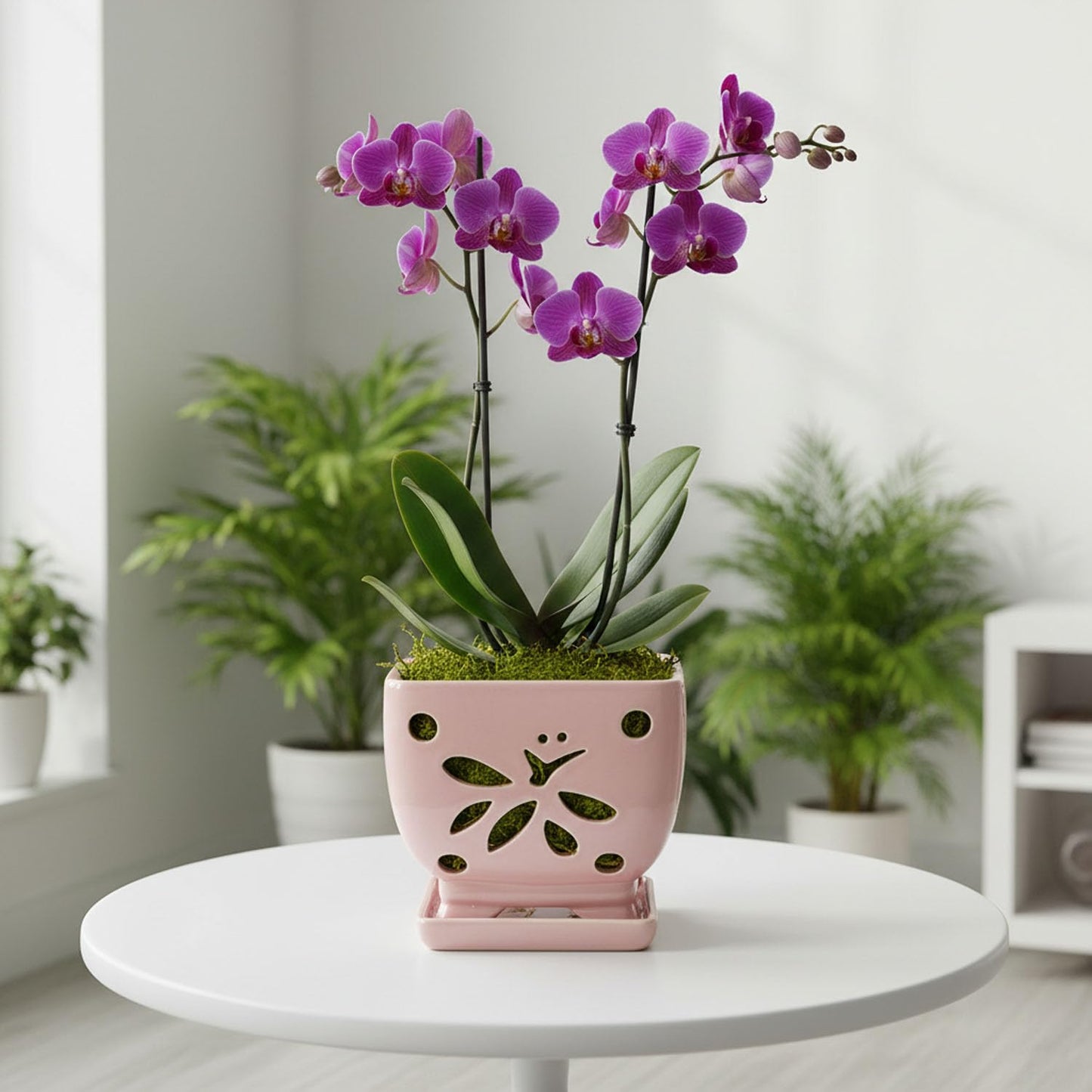 Grdthzey Orchid Pots with Holes Square Ceramic Orchid Planter Pots 5.5 inch (Pink)