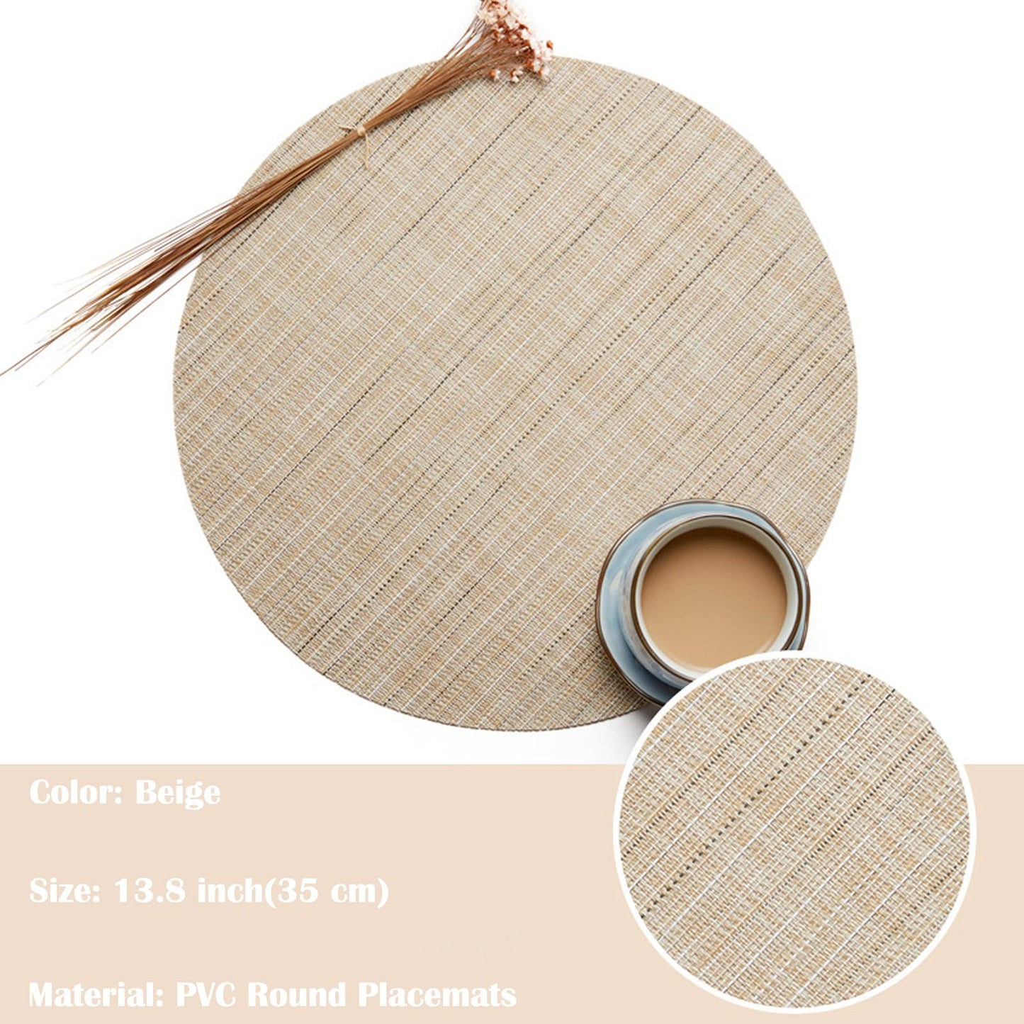 LivebyCare Round Placemats Set of 4 Woven Table Mats Washable Non-Slip Place Mats 13.8 Inch for Christmas Decoration Home Wedding Party,Beige