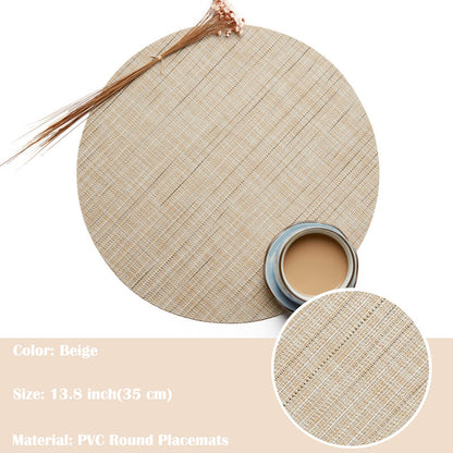 LivebyCare Round Placemats Set of 4 Woven Table Mats Washable Non-Slip Place Mats 13.8 Inch for Christmas Decoration Home Wedding Party,Beige
