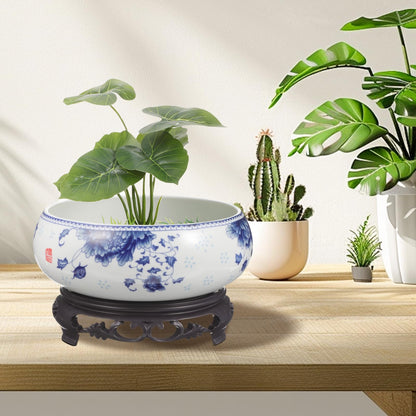 Yardwe Ceramic Flower Pot with Base - Non-Hole Hydroponic Planter for Home Decor Ideal for Succulent and Water Lily Plants, 7.1X6.3 Inch