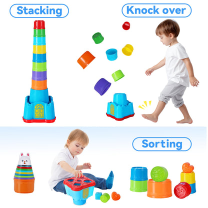 iPlay, iLearn Baby Stacking Toys, Toddler Nesting Stack Cups, Infant Stackable Block, Kids Sorting Game W/Shape Sorter for Sand Bath, Birthday Gift for 12 18 24 Month 1 2 3 Year Old Boys Girls