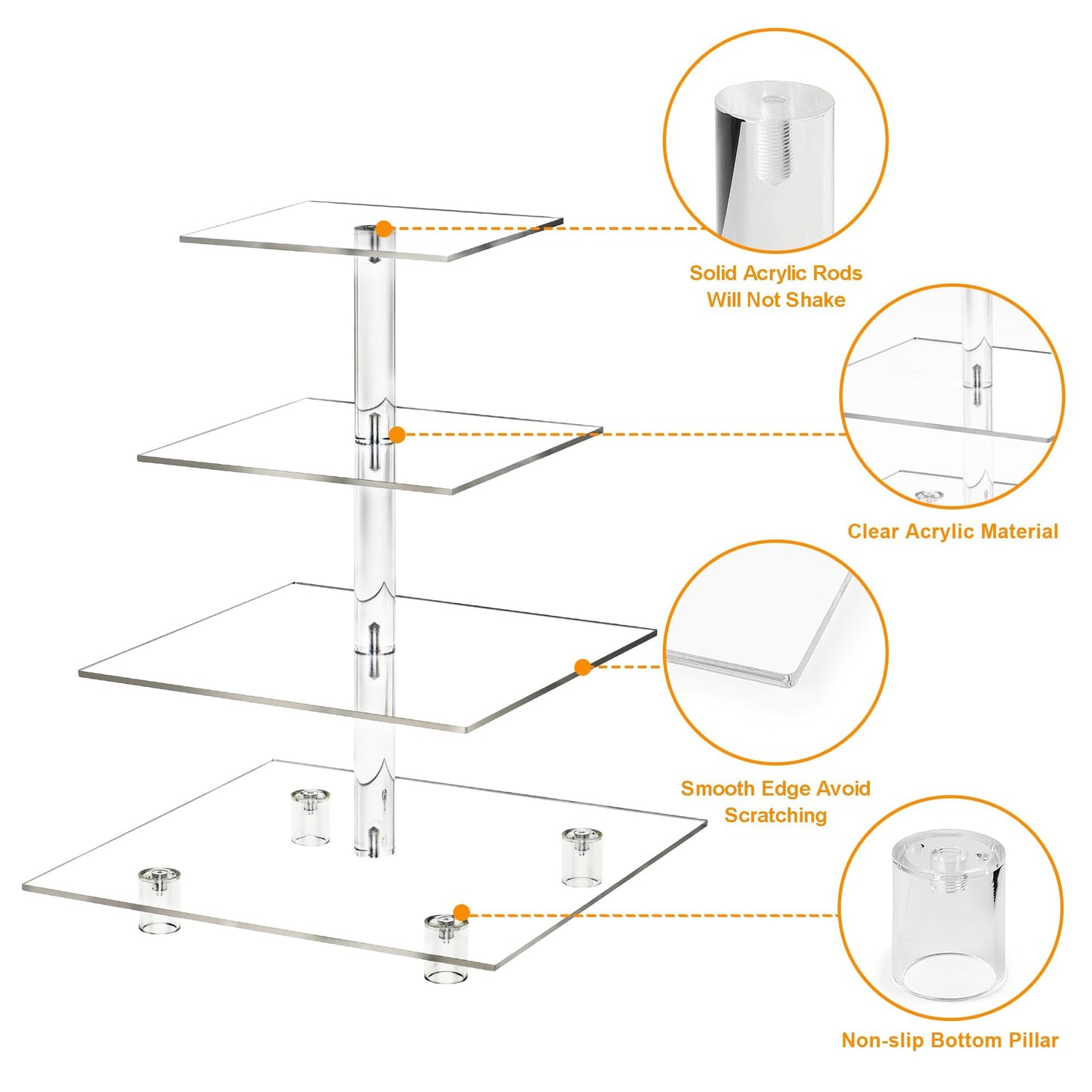 LoveDisplay Cupcake Stand, 4 Tier Cupcake Stand for 50 Cupcakes, Square Tiered Cupcake Tower, Clear Acrylic Cupcake Holder, Dessert Stands for Party, Wedding, Birthday, Baby Shower, Halloween