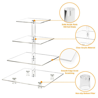 LoveDisplay Cupcake Stand, 4 Tier Cupcake Stand for 50 Cupcakes, Square Tiered Cupcake Tower, Clear Acrylic Cupcake Holder, Dessert Stands for Party, Wedding, Birthday, Baby Shower, Halloween