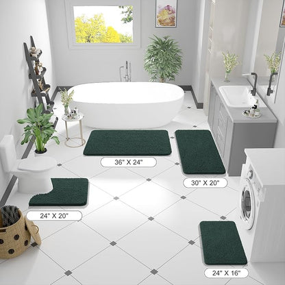 OLANLY Bathroom Runner Rugs 47x20, Soft Absorbent Chenille Bath Rugs, Rubber Backing Quick Dry, Machine Washable Long Bath Mats for Bathroom, Tub and Shower, Home Decor Accessories, Blackish Green