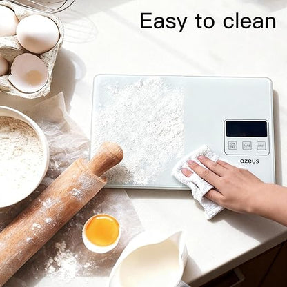 AZEUS Food Scale with USB Rechargeable, Digital Kitchen Scale with 6 Units, High Precision to 0.04 oz /11lbs Capacity, Weight Range from 3g-5000g (White)