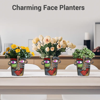 Abstract Face Planters Pots - Whimsical Hand-Painted Ceramic Face Pot for Succulents & Small Plants, Unique Planters for Indoor Garden Decor, Artistic Home & Office Desk Decoration