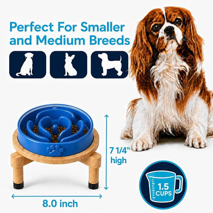 Slow Feeder Dog Bowls – Elevated Dog Bowl Slow Feeder with Bamboo Stand– Microwaveable Dog Slow Feeder for Small and Medium Dogs – Lead and BPA-Free Ceramic Pet Bowl – Pet Feeder for Fast Eaters