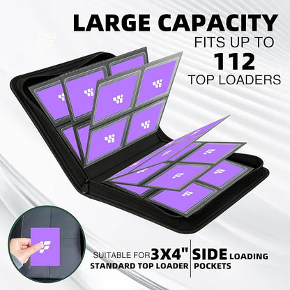 Top Loader Binder, Holds 112 Cards in 3"x4" Toploaders, Trading Card Binder 4 Pocket for TCG, MTG, YGO, Game Cards, Sports Cards(Purple)
