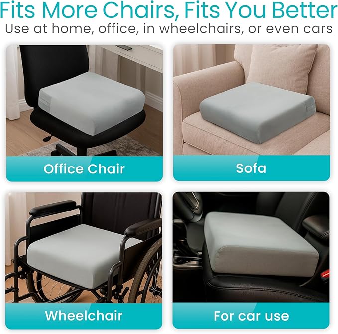 Vive Seat and Chair Cushion - Easy Rise for Elderly for Office, Wheelchair, Desk, Car & Couch - For Computer Use - Foam Sofa Pad With Cover - For Adults/Seniors - Relief for Back, Tailbone or Sciatica