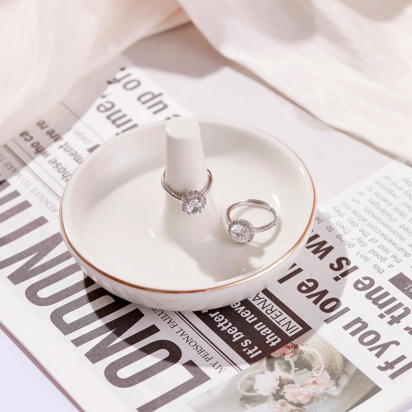 Wedding Ring Holder, Engagement Jewelry Dish With Stand, Ceramic Holder for Rings Earrings Necklace, Gift for Women, Birthday Mothers Day