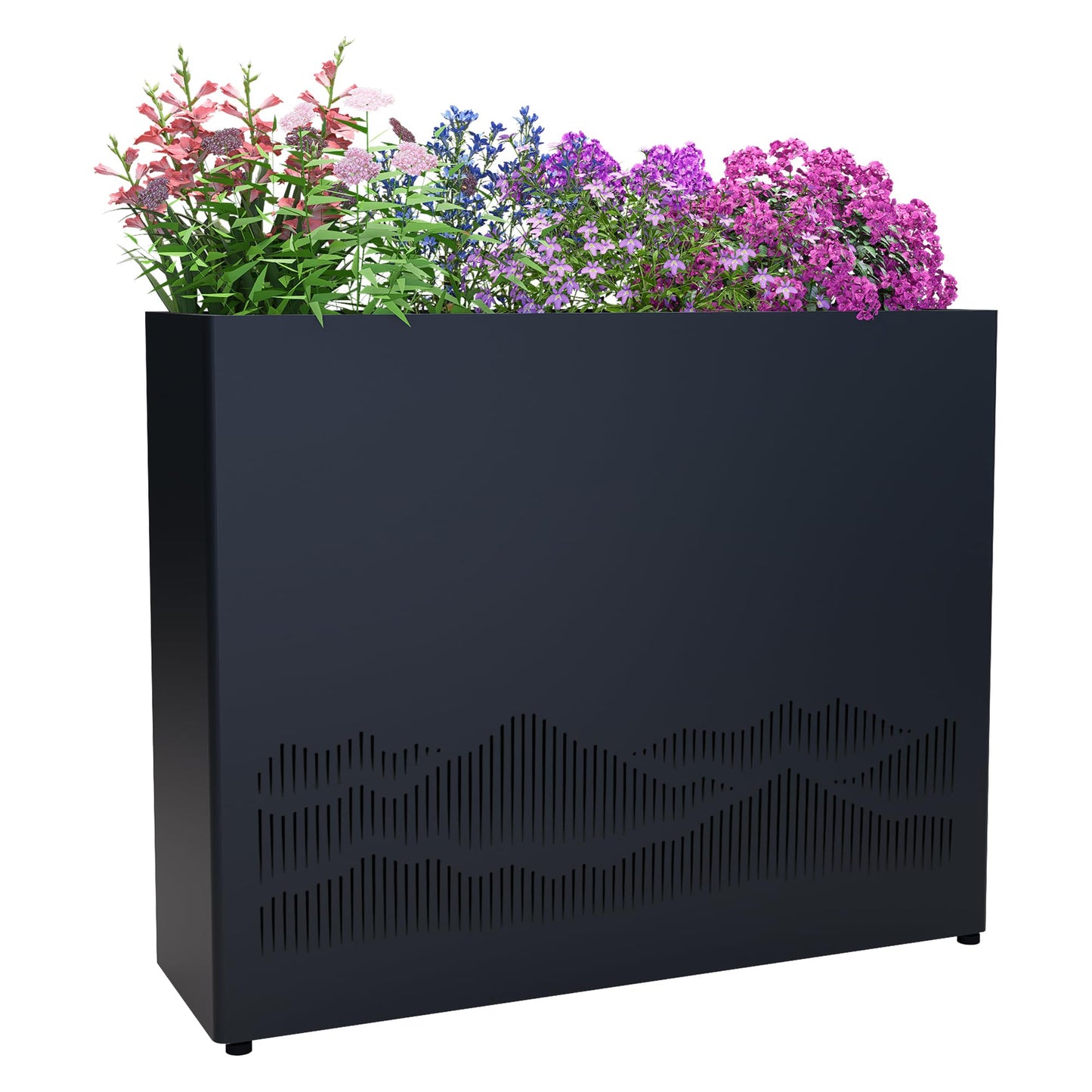 Vrtizalv Metal Rectangular Planter Box, 38”L x 12”W x 30”H Black Heavy-Duty Raised Garden Bed for Outdoor Plants, Easy Assembly & Adjustable Feet for Porch, Garden, Patio, Yard Outdoor Plants