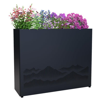 Vrtizalv Metal Rectangular Planter Box, 38”L x 12”W x 30”H Black Heavy-Duty Raised Garden Bed for Outdoor Plants, Easy Assembly & Adjustable Feet for Porch, Garden, Patio, Yard Outdoor Plants