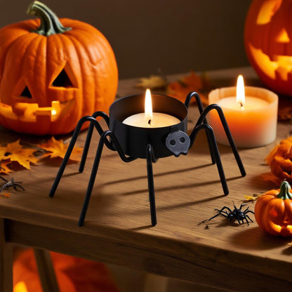 FORUP 6 Pack Metal Spider Tea Light Candle Holders, Halloween Candle Holder, Halloween Home Table Decoration, Black