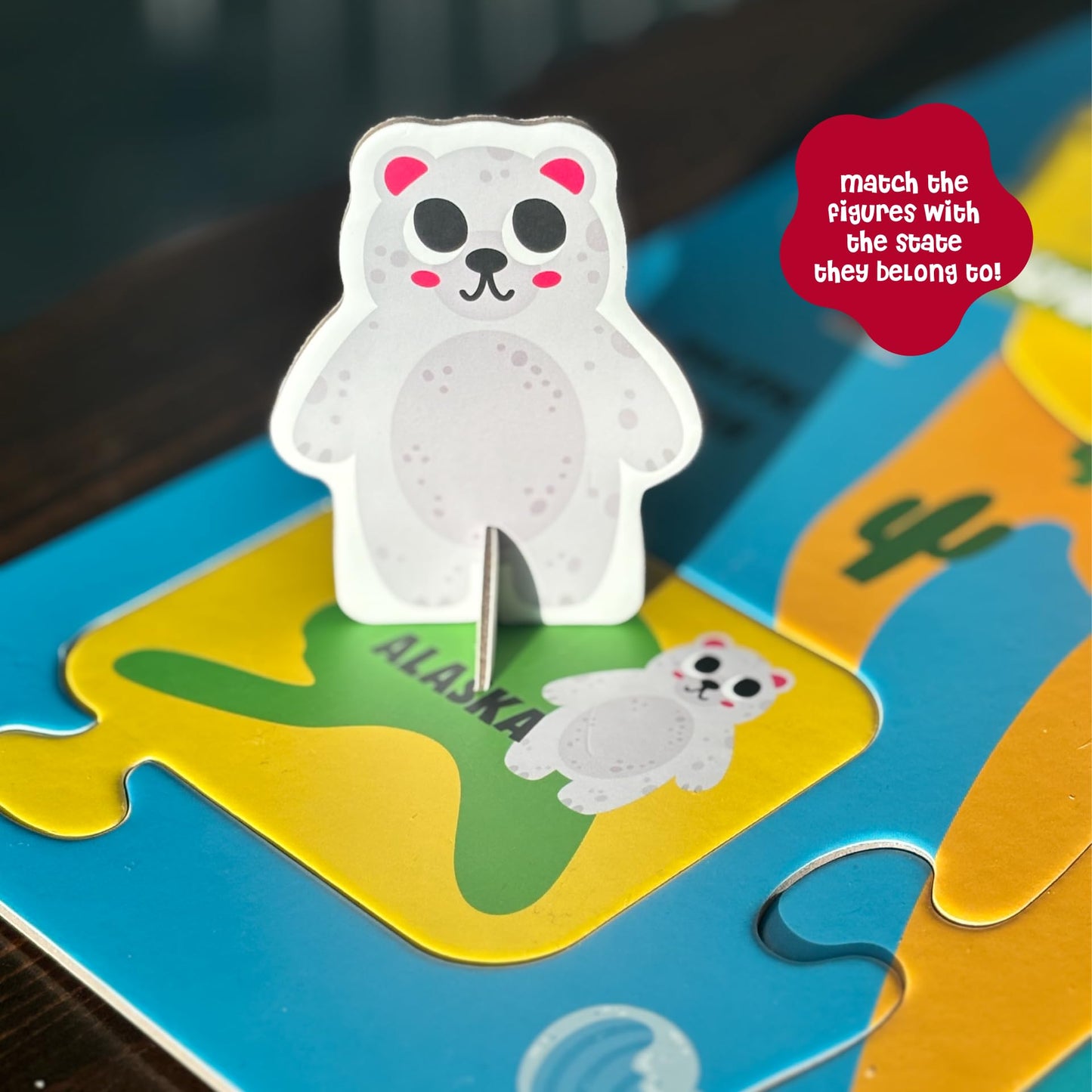 Dinomini Giant USA Map Puzzle for Kids - with Interactive Standing Figures - Floor Puzzles for Kids Ages 3-5 - Preschool Learning Activities - Learning & Educational Toys