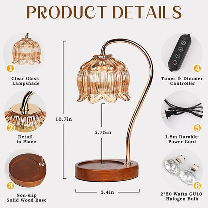 Funistree Flower Candle Warmer Lamp with Timer, Dimmable Candle Lamp Warmer, Christmas Birthday Gifts for Women Mom Her, Housewarming Home Decor, Lotus Wax Warmer for Yankee Candles - Lily Amber
