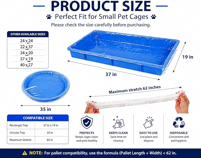 Disposable Small Animal Cage Liners, Plastic Liners Can Cover 37x19, 34x22 30x20 Inches, Suitable For Rabbits, Birds, Guinea Pigs, Chinchillas (30)