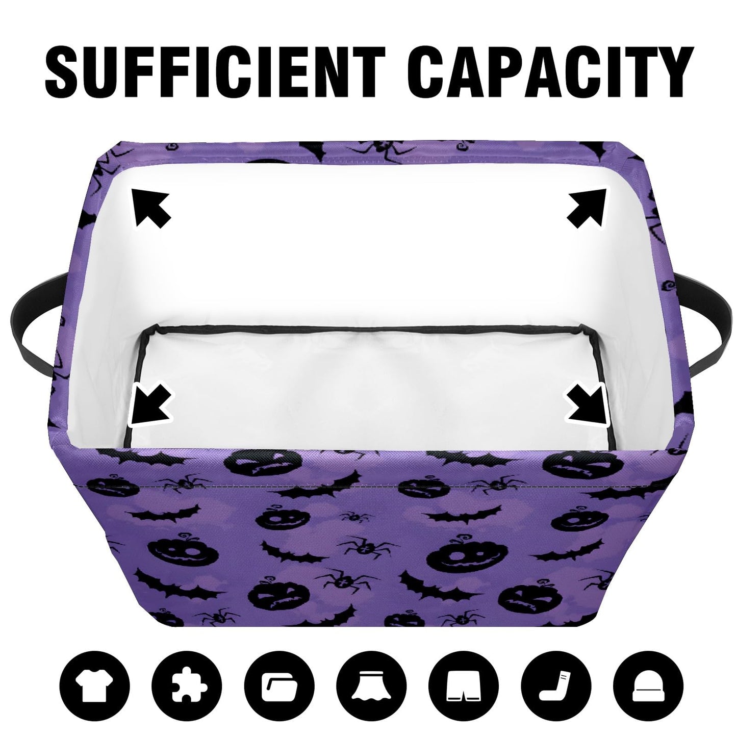 Andemie Halloween Bin Purple Pumpkin Bats Basket Large Foldable Storage Bin Cube Collapsible Organizer Trick or Treat Bags Candy Buckets for Halloween Parties
